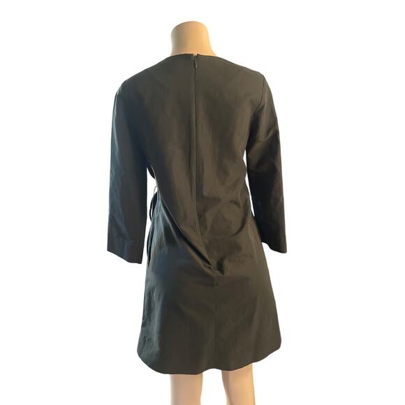 Women US-2 COS Dark Green Gathered Circle Asymmetrical Dress 3/4 Slv A-Line - Picture 5 of 7